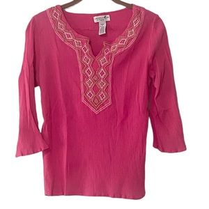 Caribbean Joe Pink Petite Beaded Tunic 3/4 Length Sleeves Size Medium